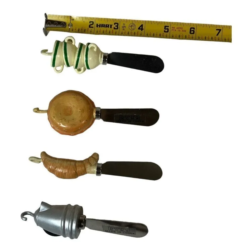 Vintage Teaup Croissant Bagel Coffee Tea Kettle Handles Set of four spreaders